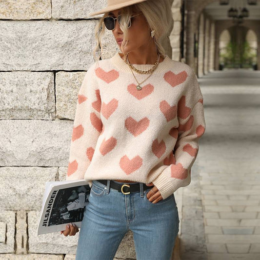 Women's Pink Sweater with Hearts