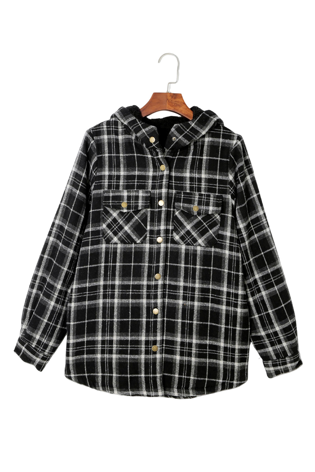 Blue Snap Button Sherpa Lined Hooded Flannel Jacket