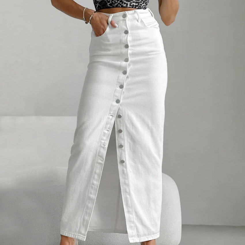 Temperament High Waist Slim-fit Buttoned Half-length Casual Skirt