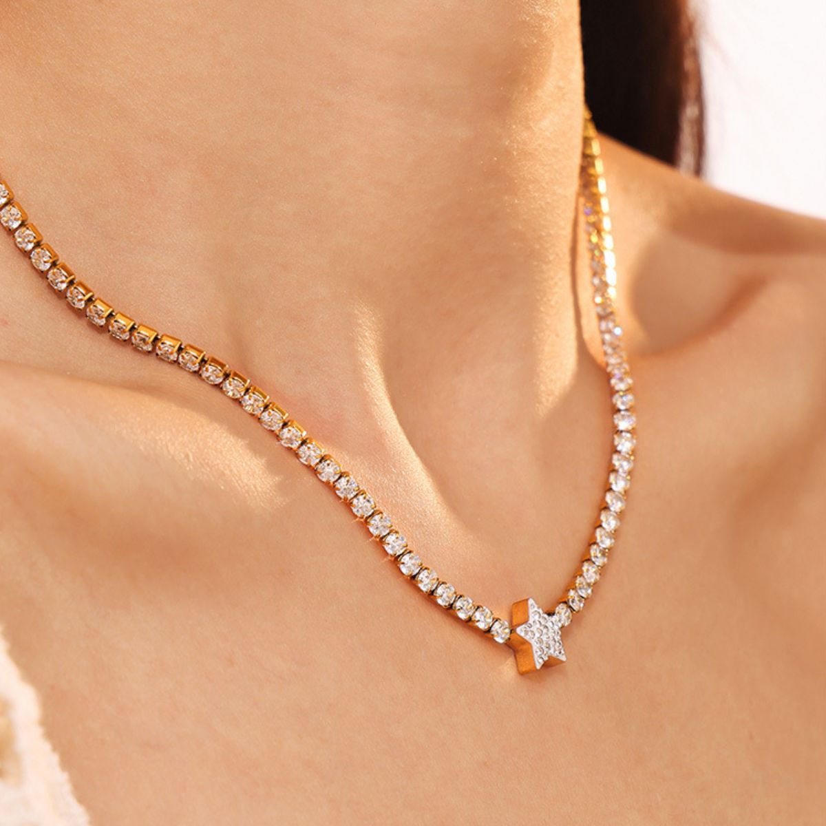 Titanium Steel Zircon Star Necklace