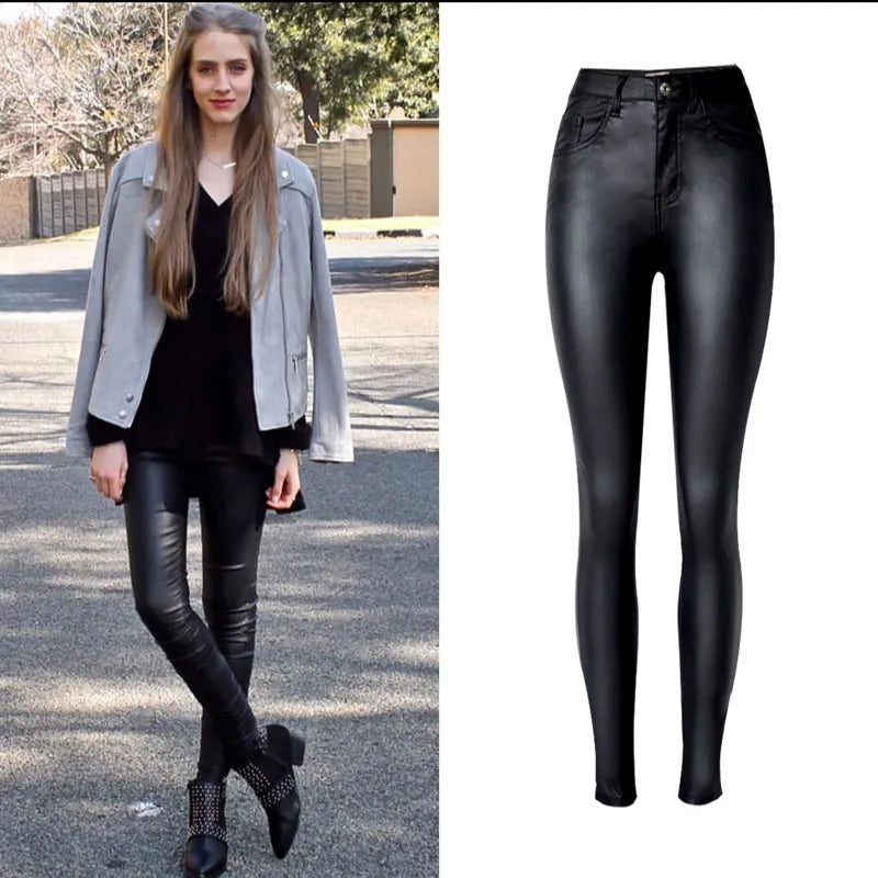 Skinny Women High Waist Faux Leather Pants