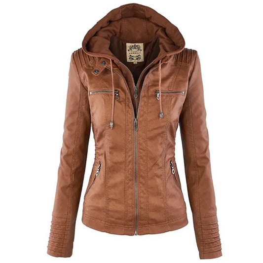 Women's Winter Faux Leather Jacket Waterproof Windproof