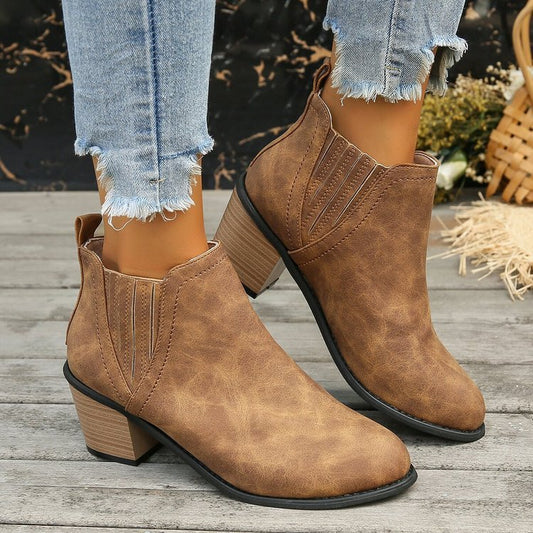 Pointed Chunky Heel Martin Boots Women