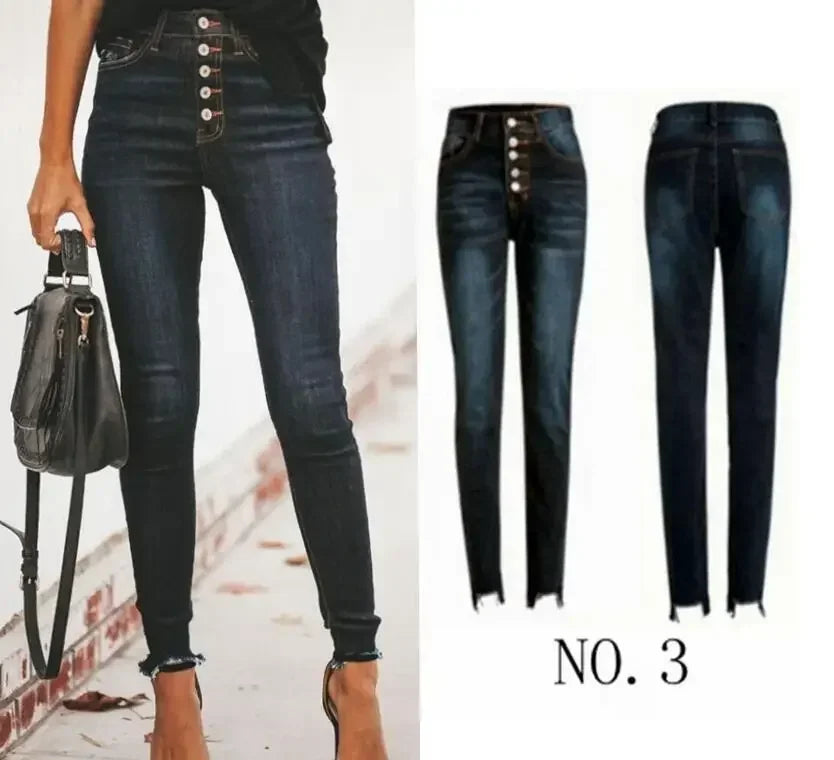 High Waist Stretch Ripped Classic Denim Jean Femme Vaqueros Mujer Blue Black