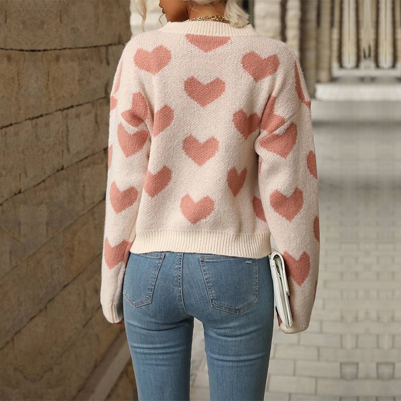 Women's Pink Sweater with Hearts