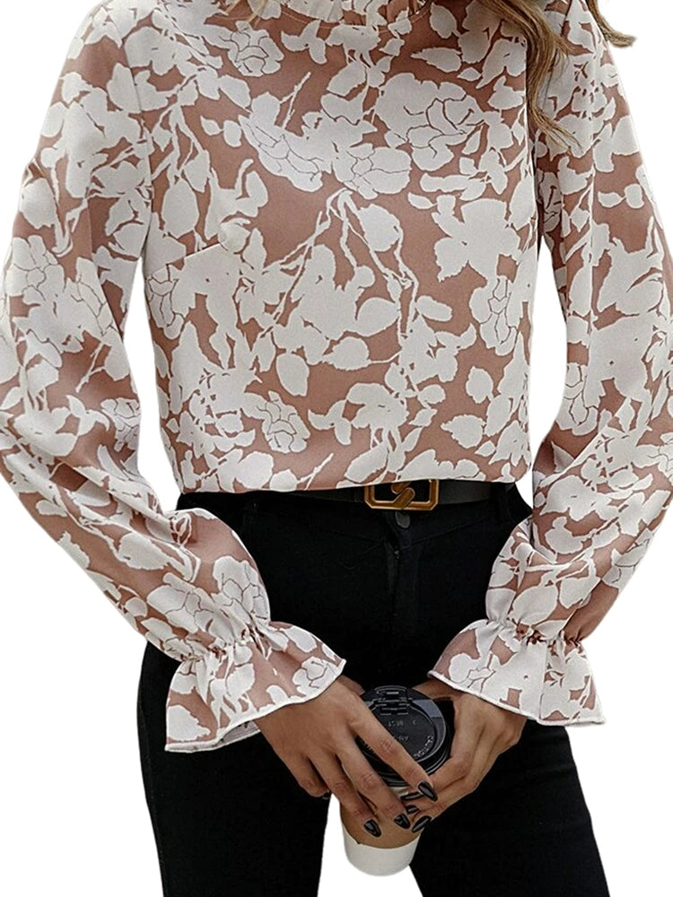 Sweet Fashion Long Sleeves Tops Women Thin Type Florals Print Chiffon Shirt