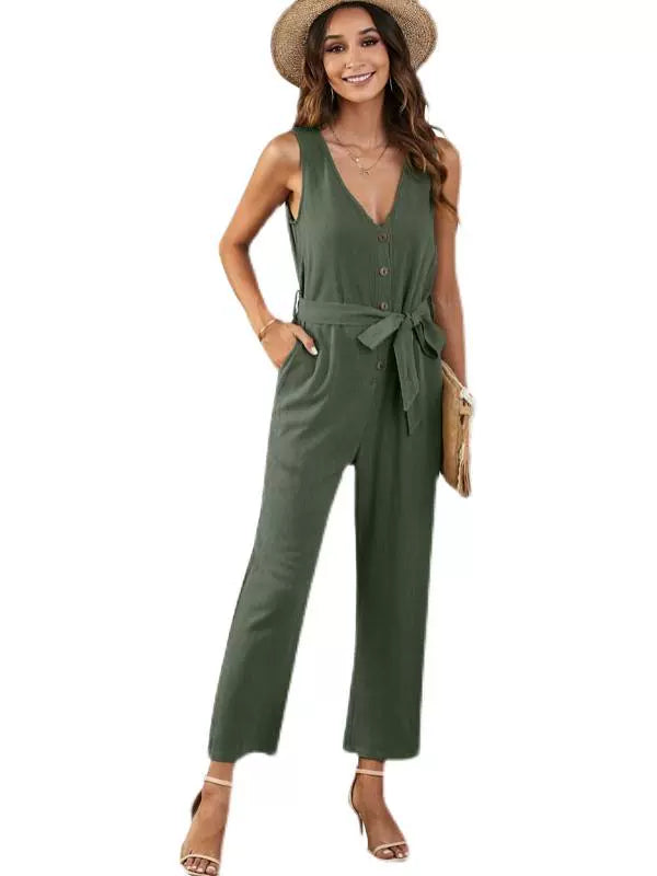 Summer Pure Color Jumpsuit Women's Fashion