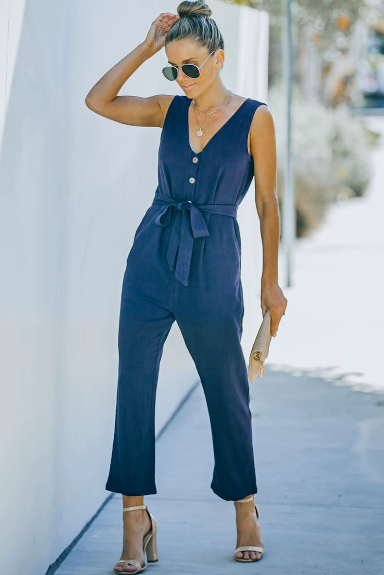 Summer Pure Color Jumpsuit Women's Fashion