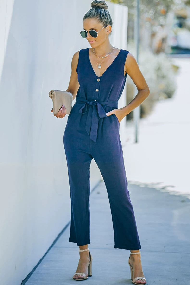 Summer Pure Color Jumpsuit Women's Fashion