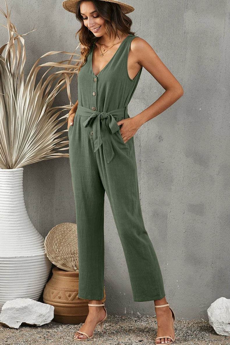 Summer Pure Color Jumpsuit Women's Fashion