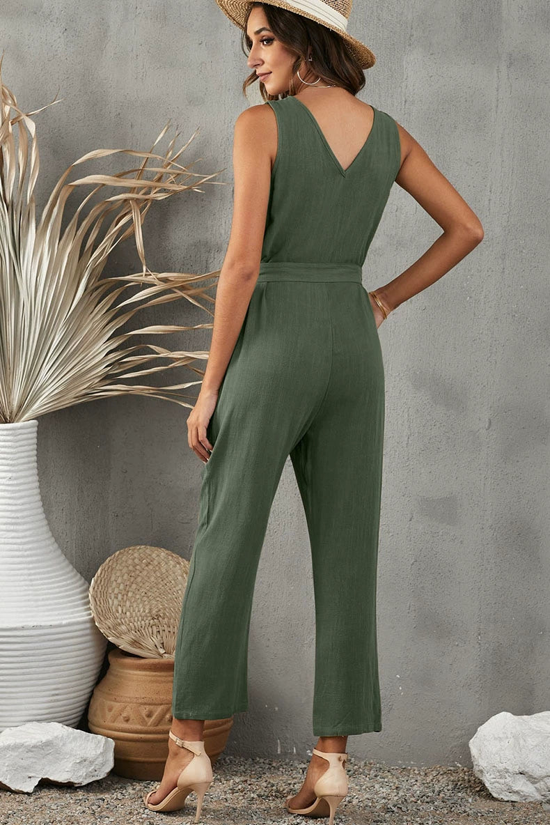 Summer Pure Color Jumpsuit Women's Fashion