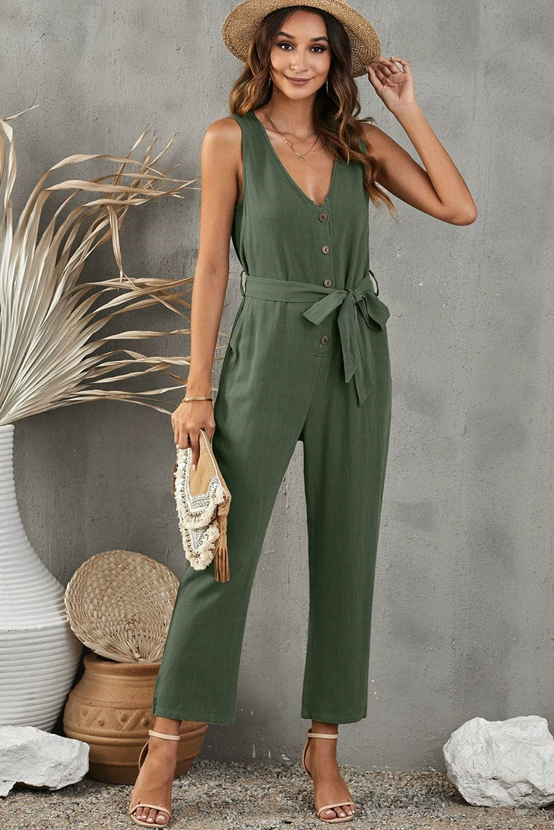 Summer Pure Color Jumpsuit Women's Fashion