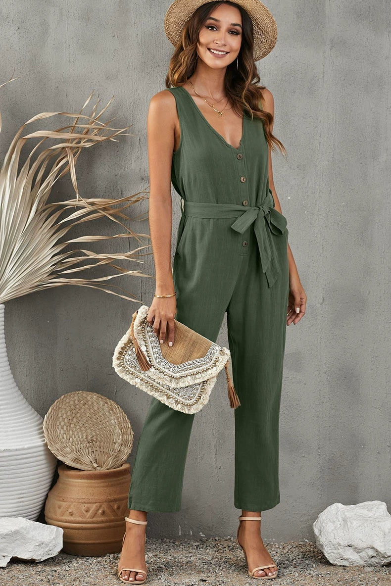 Summer Pure Color Jumpsuit Women's Fashion