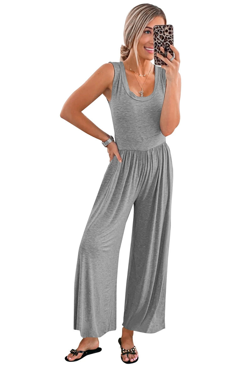 Minimalist Pure Color Casual U-Neck Jumpsuit