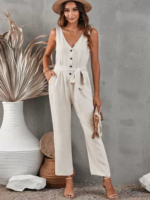 Summer Pure Color Jumpsuit Women's Fashion