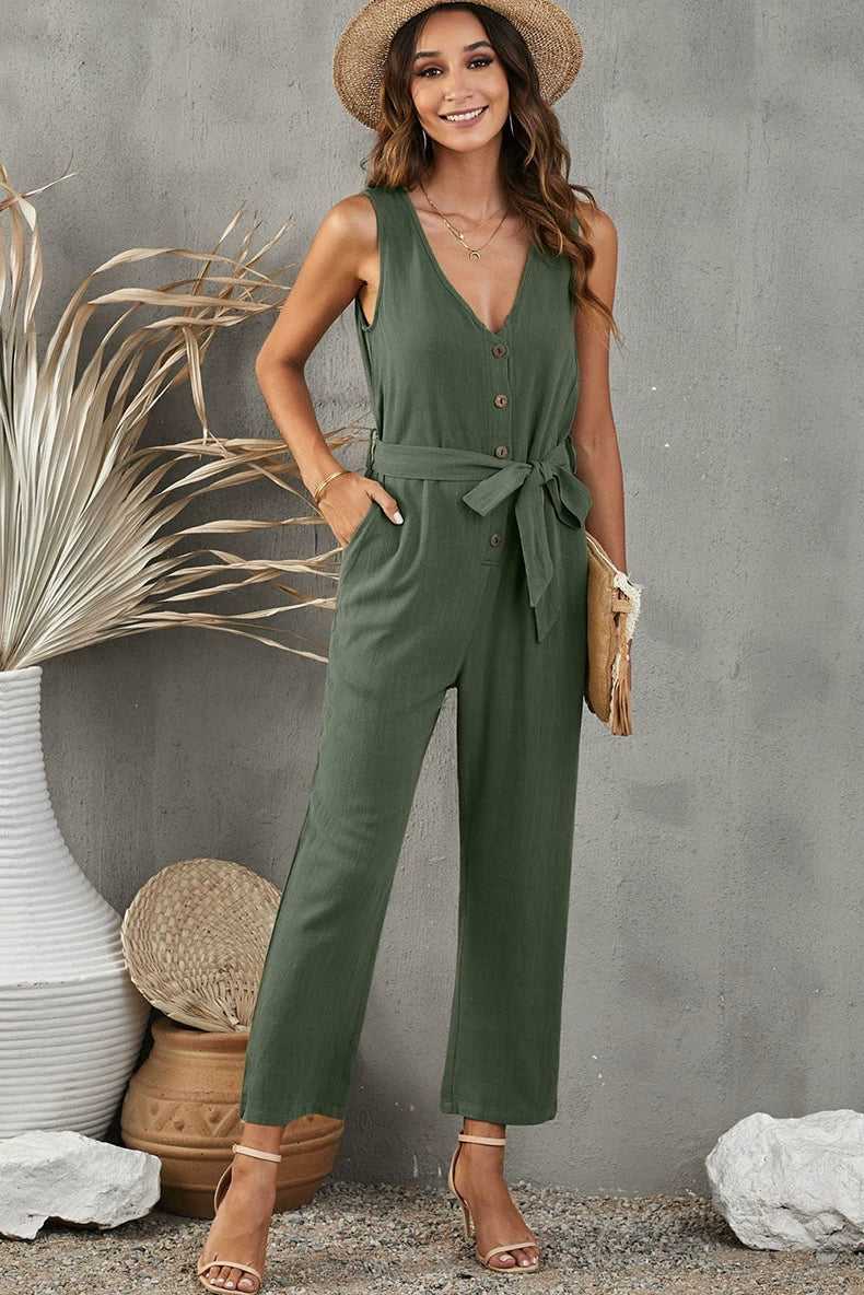 Summer Pure Color Jumpsuit Women's Fashion