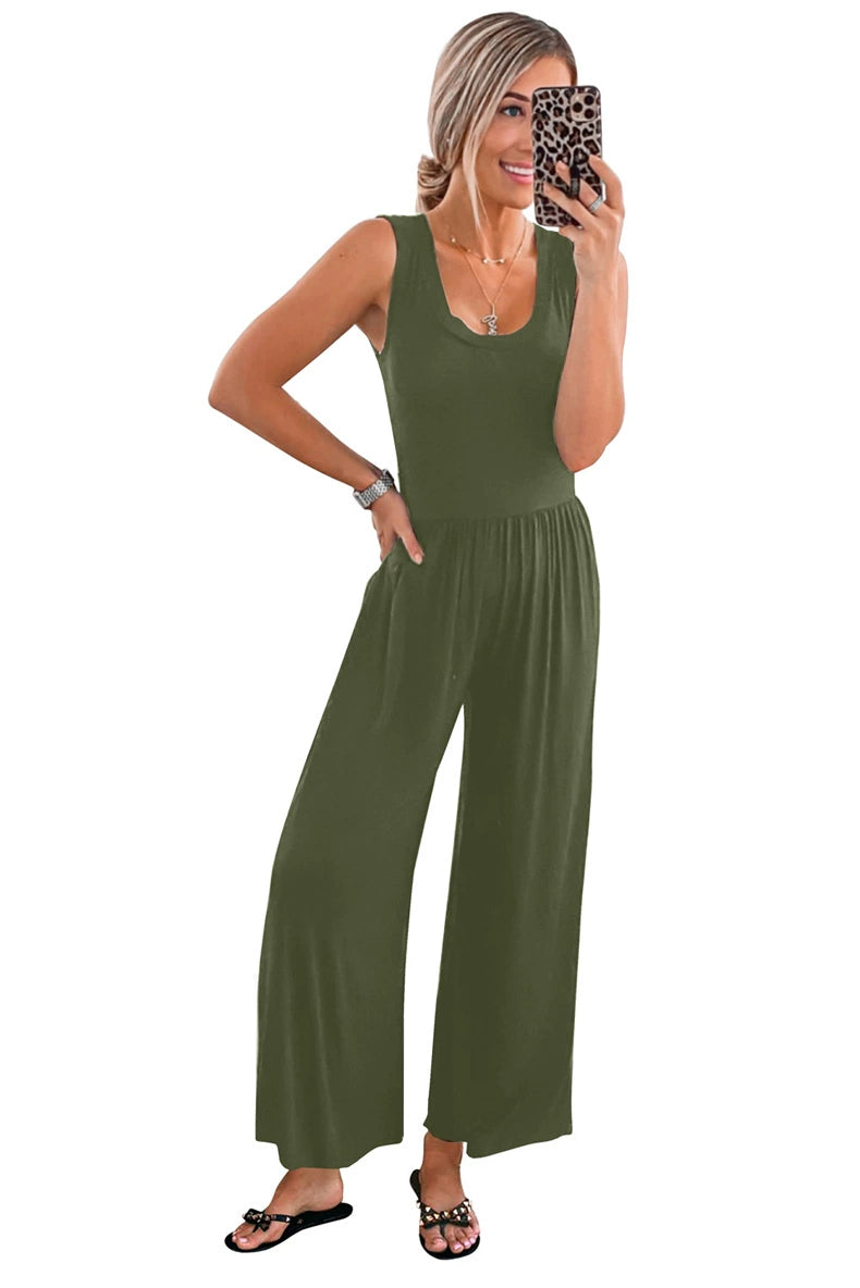 Minimalist Pure Color Casual U-Neck Jumpsuit