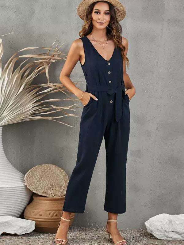 Summer Pure Color Jumpsuit Women's Fashion