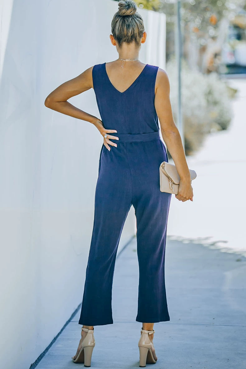 Summer Pure Color Jumpsuit Women's Fashion