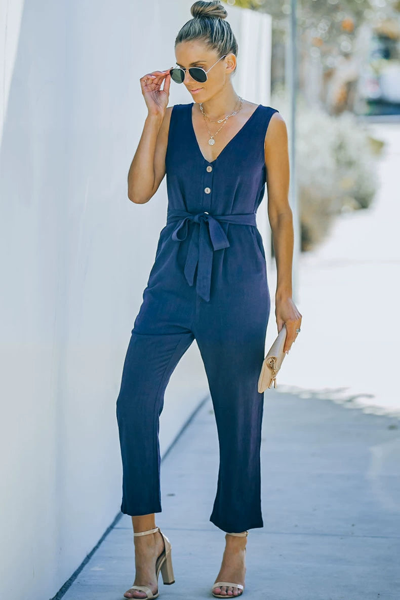 Summer Pure Color Jumpsuit Women's Fashion