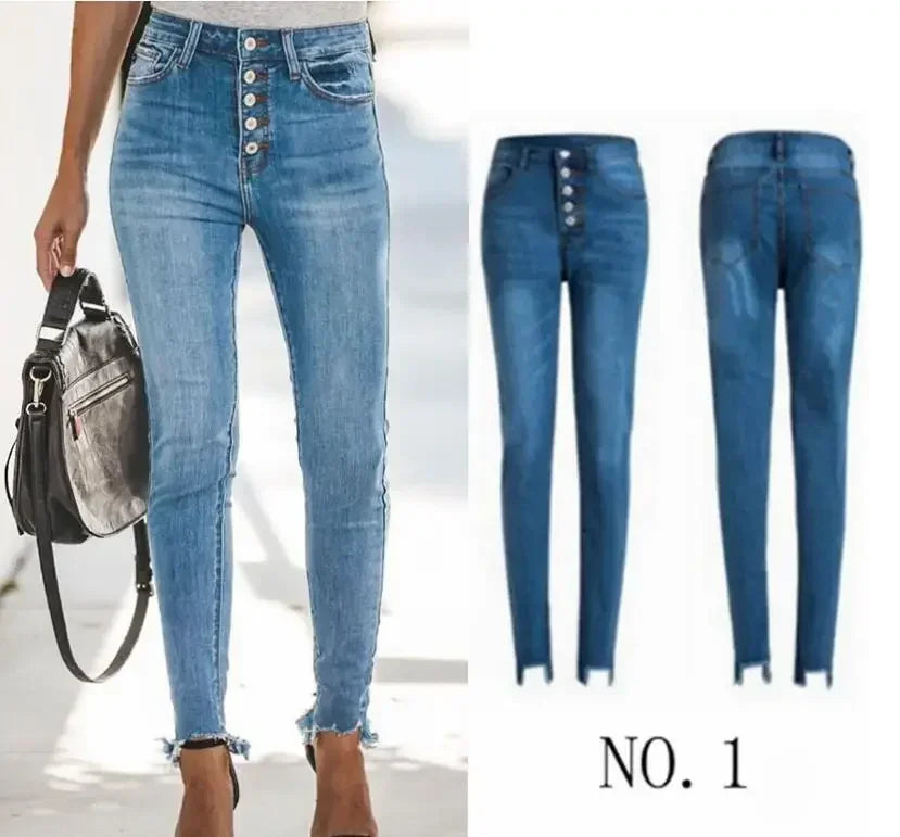 High Waist Stretch Ripped Classic Denim Jean Femme Vaqueros Mujer Blue Black