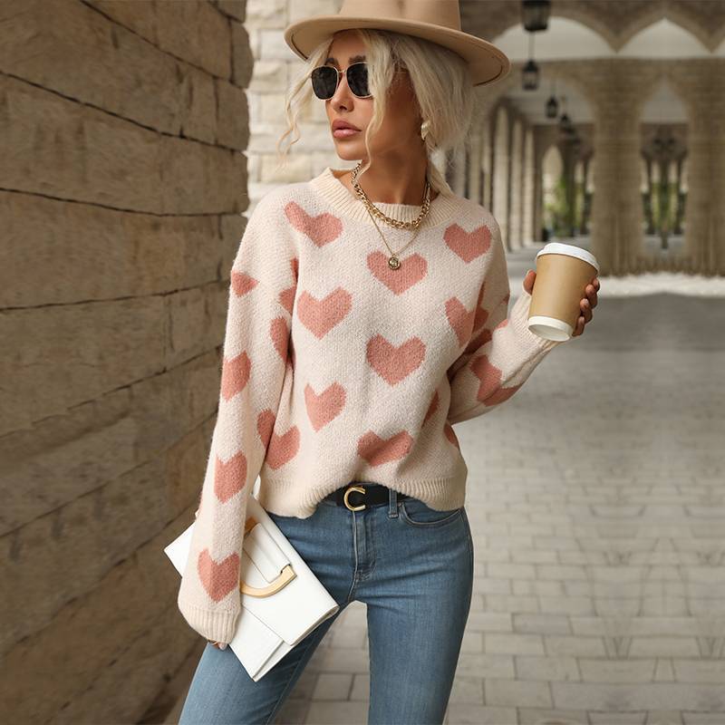 Women's Pink Sweater with Hearts