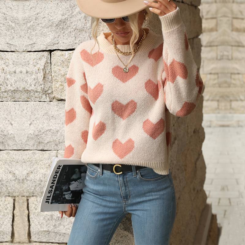 Women's Pink Sweater with Hearts