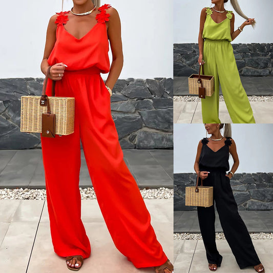 Casual Loose Women's Wear Sleeveless Pocket Jumpsuit