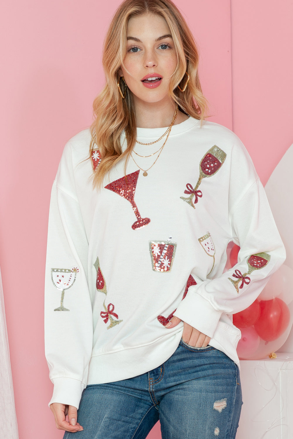 Beige Casual Goblet Print Round Neck Graphic Sweatshirt