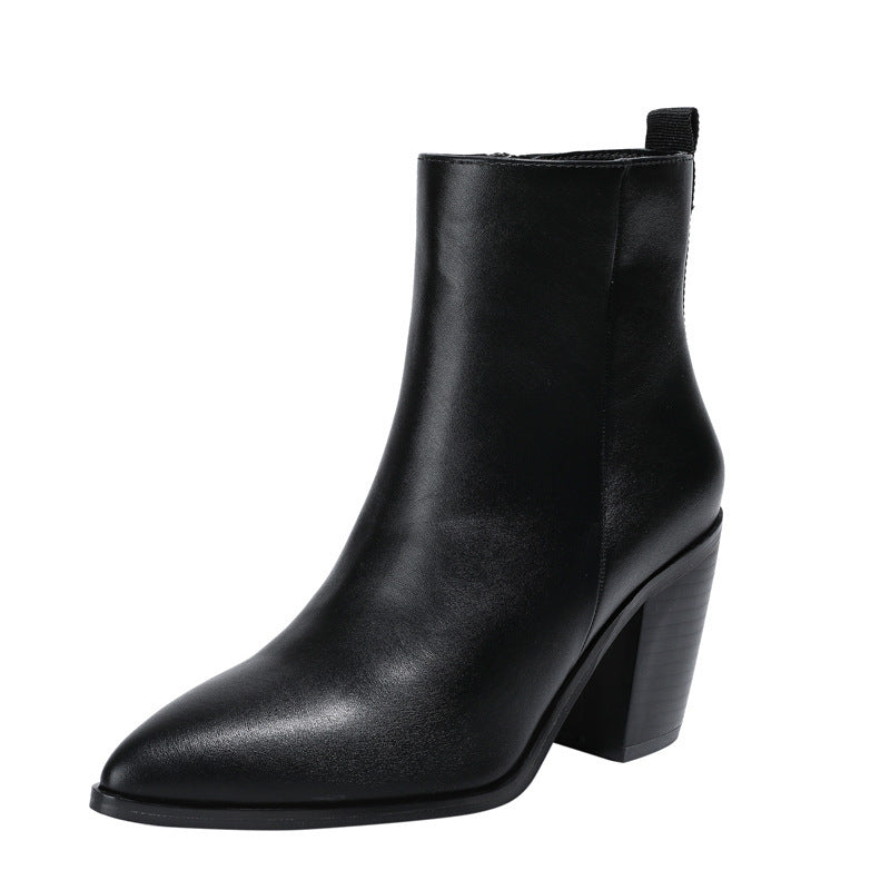 New High Heel Side Zipper Head Chunky Heel Martin Boots Women