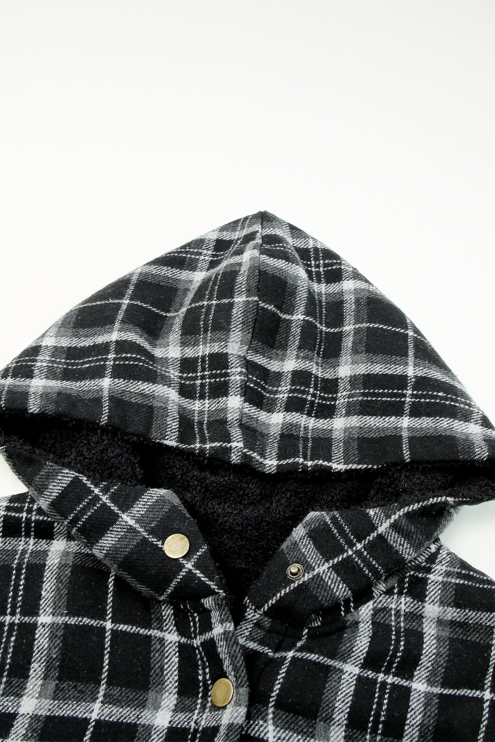 Blue Snap Button Sherpa Lined Hooded Flannel Jacket