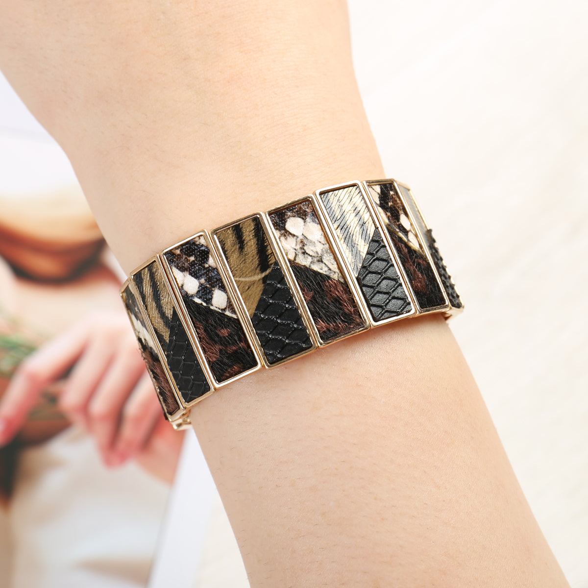 Animal Print Leather Stretch Bracelet