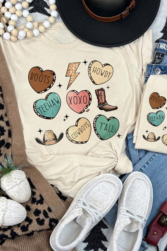 Khaki Valentine Heart Shape Love Letter Graphic Tee