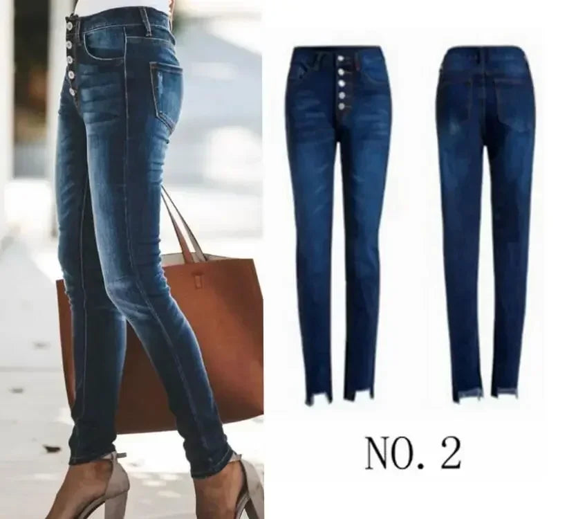 High Waist Stretch Ripped Classic Denim Jean Femme Vaqueros Mujer Blue Black